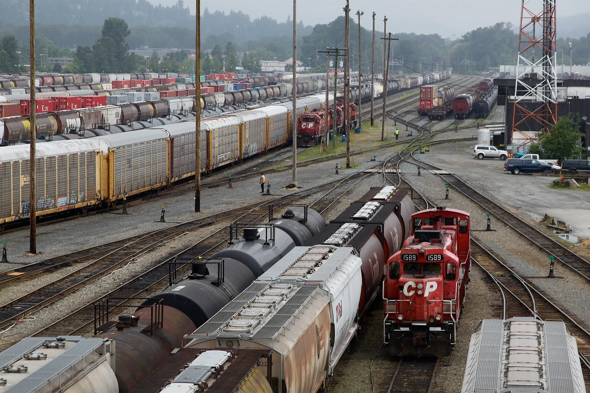 Canadian Pacific rail cars and locomotives in the Port Coquitlam rail yard
