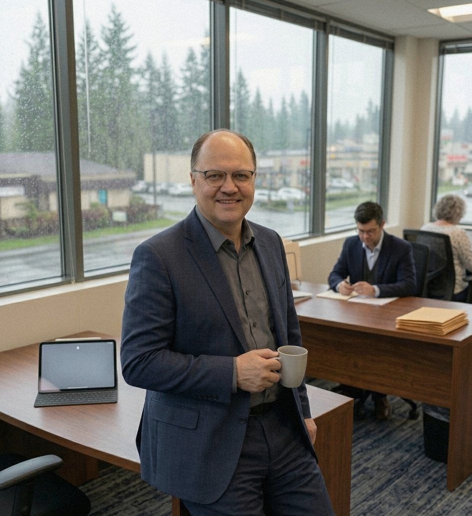 Rosty Pavlovskyy, founder of Green Turtle, with the payroll team at work behind him
