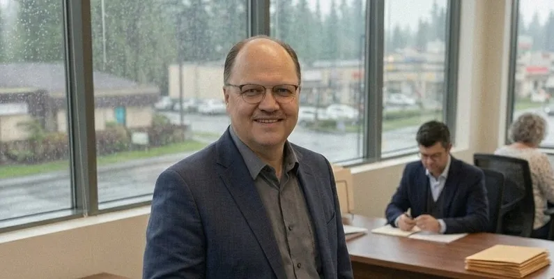 Rosty Pavlovskyy, founder of Green Turtle, with the bookkeeping team at work behind him